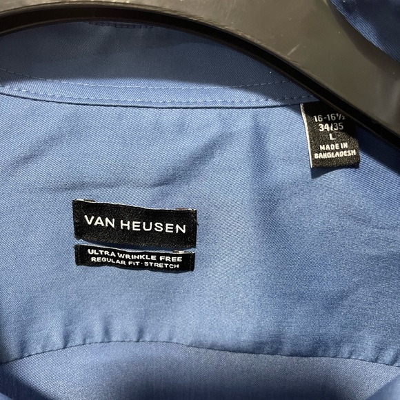 Van Heusen Men’s Large Button Up Long Sleeve Ultra Wrinkle Free Shirt Blue - Picture 2 of 3